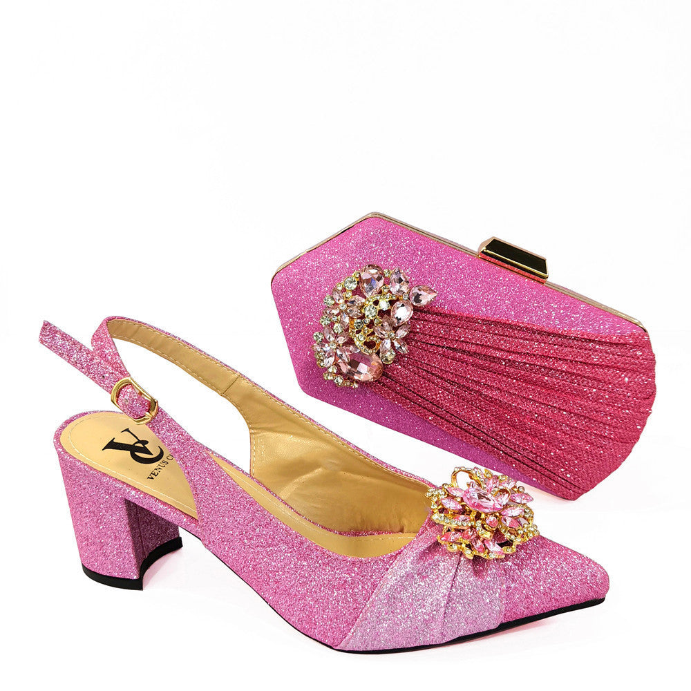 Pointed High Heel Sandals With Chain Crossbody Bag