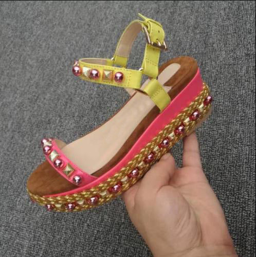 Women's Sandals With Wedge Heel And Pearl Sponge Cake