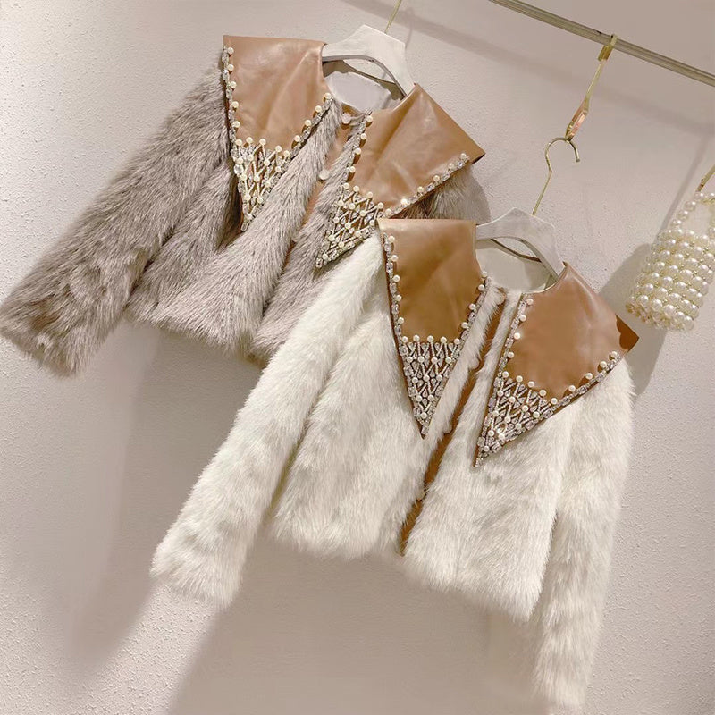 Women's Beaded Doll Collar Padded Warm Coat
