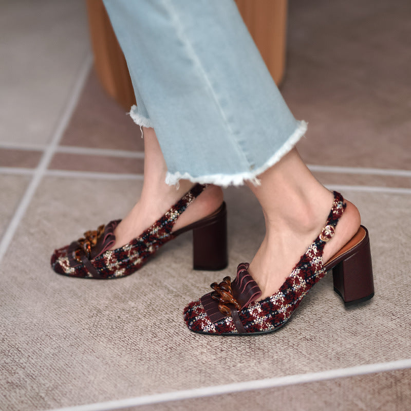 Shallow Plaid Cloth Head Tassel Sandals Fairy Small Fragrance