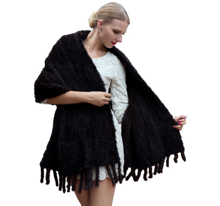 Women's Mink Hair Woven Long Thickened Fur Scarf Fashionable Warm Scarf