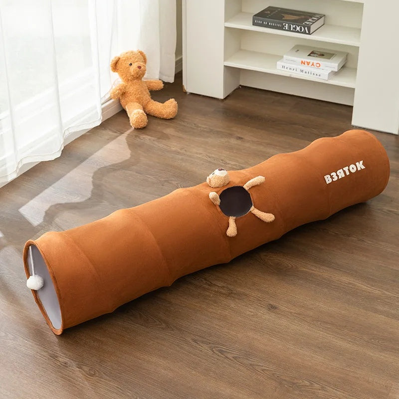 Cat Tunnel For Indoor Cats Collapsible Kitty Tunnel With Plush Ball Easy To Clean Cat Supplies