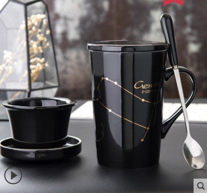 Creative cup ceramic with lid spoon tea cup filter