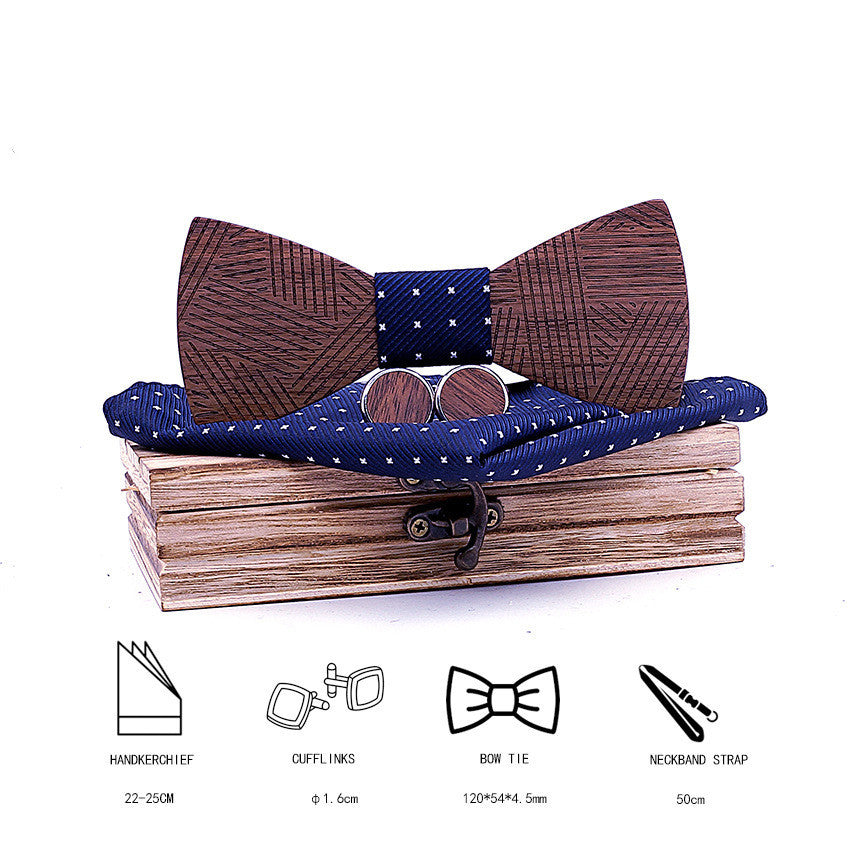 Black Walnut Line Carved Wooden Bow Tie