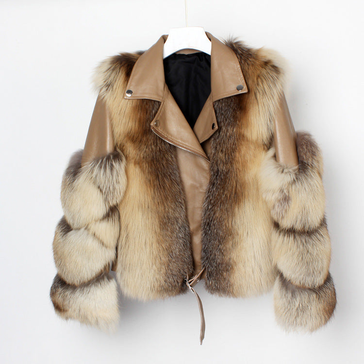 Real fur grass motorcycle fox coat