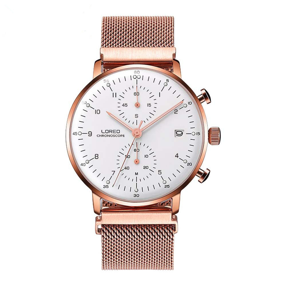 Men's sports quartz watch waterproof stainless steel band
