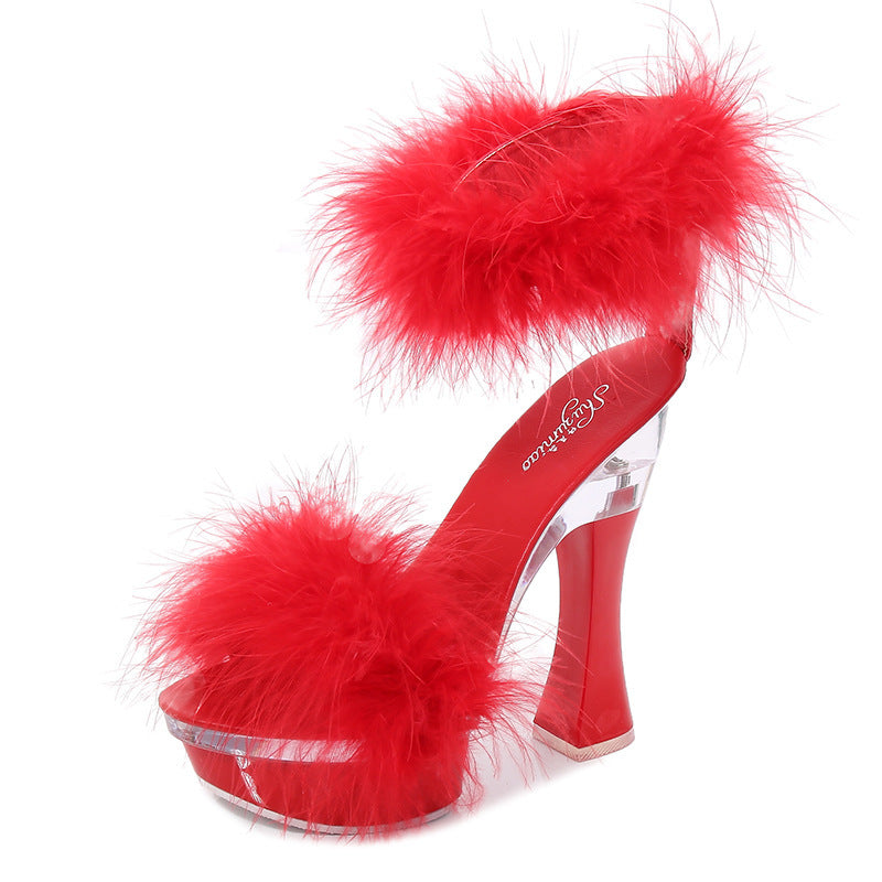 Transparent Super High Heel Waterproof Platform Hairy Sexy Fairy Sandals