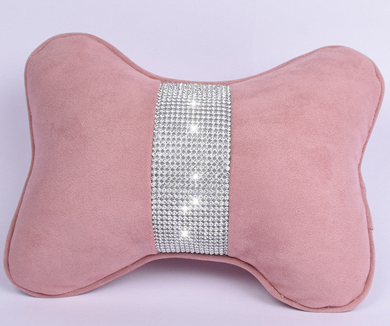 Diamond-Studded Car HeadresNeck Pillow Waist Support Car Interior With Drill Headrest Waist Support Car Supplies Deerskin Velvet Rhinestones