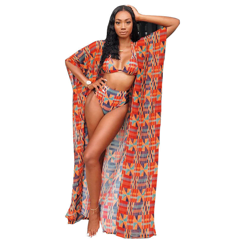 European And American Sexy Digital Printed Swimsuit Bikini Three-Piece Suit