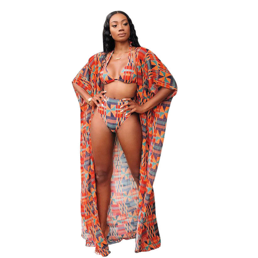 European And American Sexy Digital Printed Swimsuit Bikini Three-Piece Suit