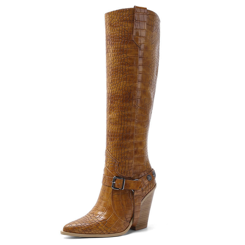 Super High Heel But Knee High Tube Belt Buckle Rivet Sexy Plus Size Trendy Boots
