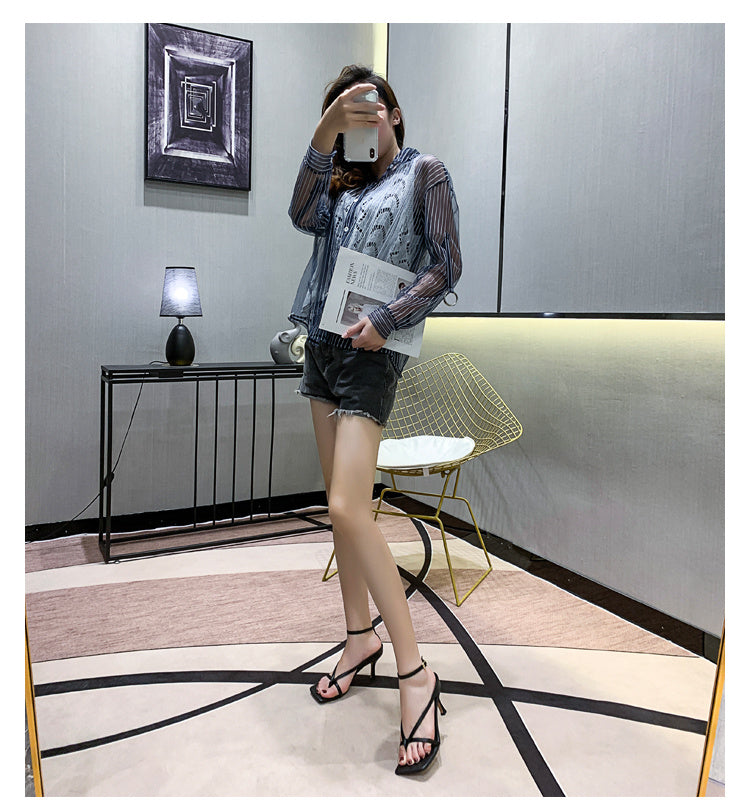 Square Toe High Heels Women's Flip-toe Leather High Heel Sandals