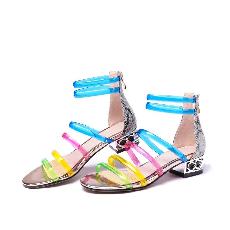 Low heel rainbow transparent sandals