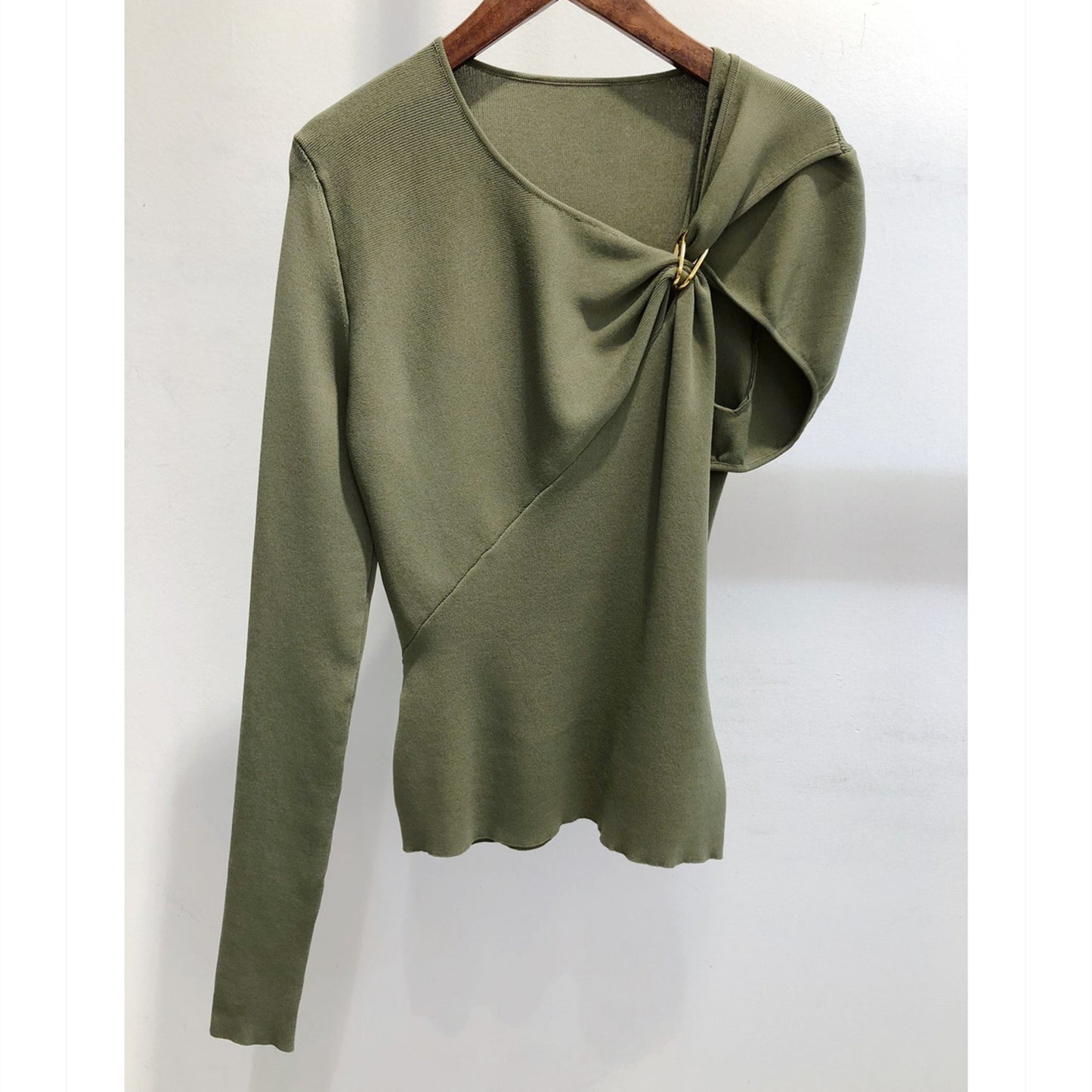 Fashionable Round Collar Irregular Pleated T-shirt