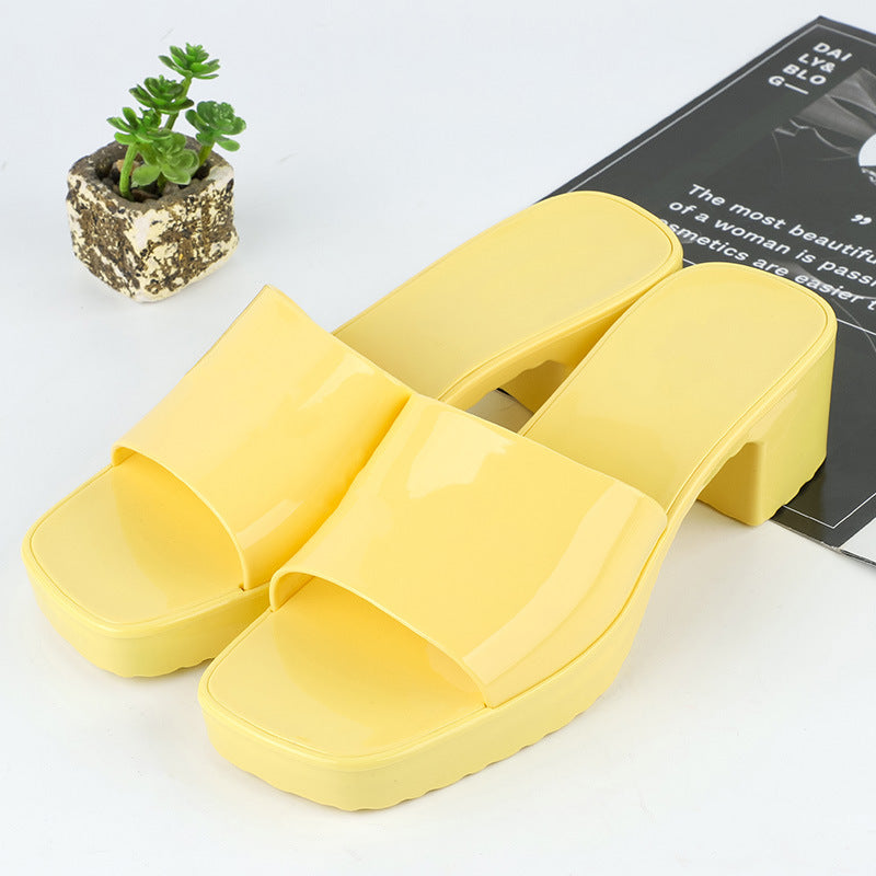 Women's Summer Slippers, Wear Thick-heeled Flip-flops And Square-toed Platform Sandals