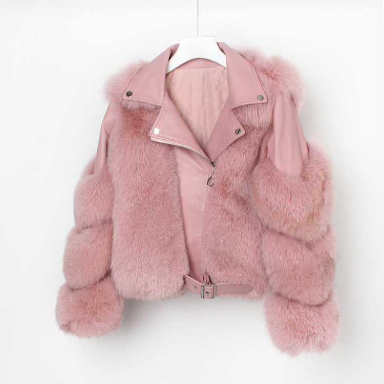Real fur grass motorcycle fox coat