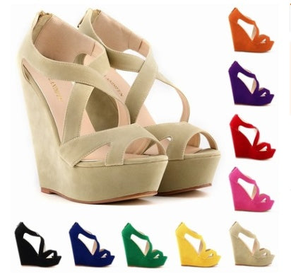 Large size high heels waterproof platform slope OL nightclub hollow women's sandals