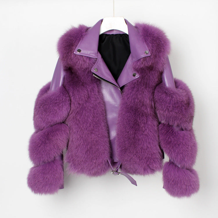 Real fur grass motorcycle fox coat