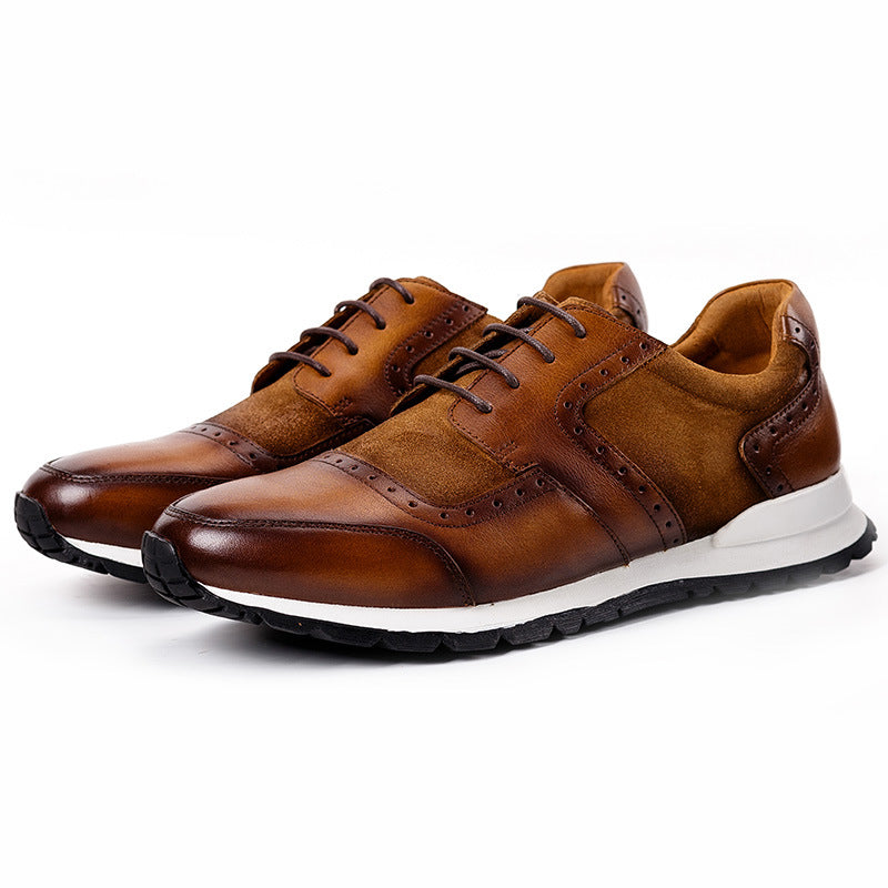 Men's handmade breathable sports low-top leather shoes