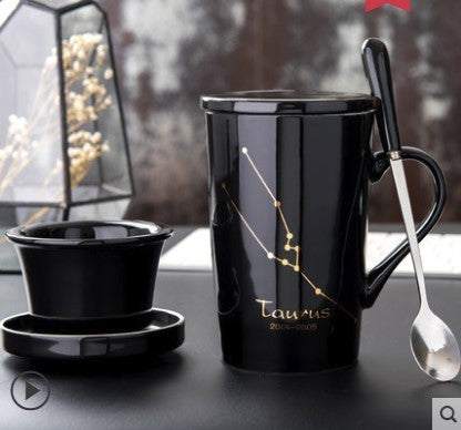 Creative cup ceramic with lid spoon tea cup filter