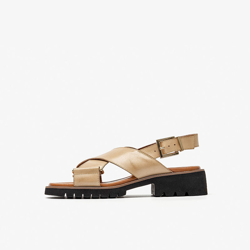 Women's Chunky Heel Retro Cross Strap Sandals