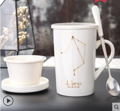 Creative cup ceramic with lid spoon tea cup filter