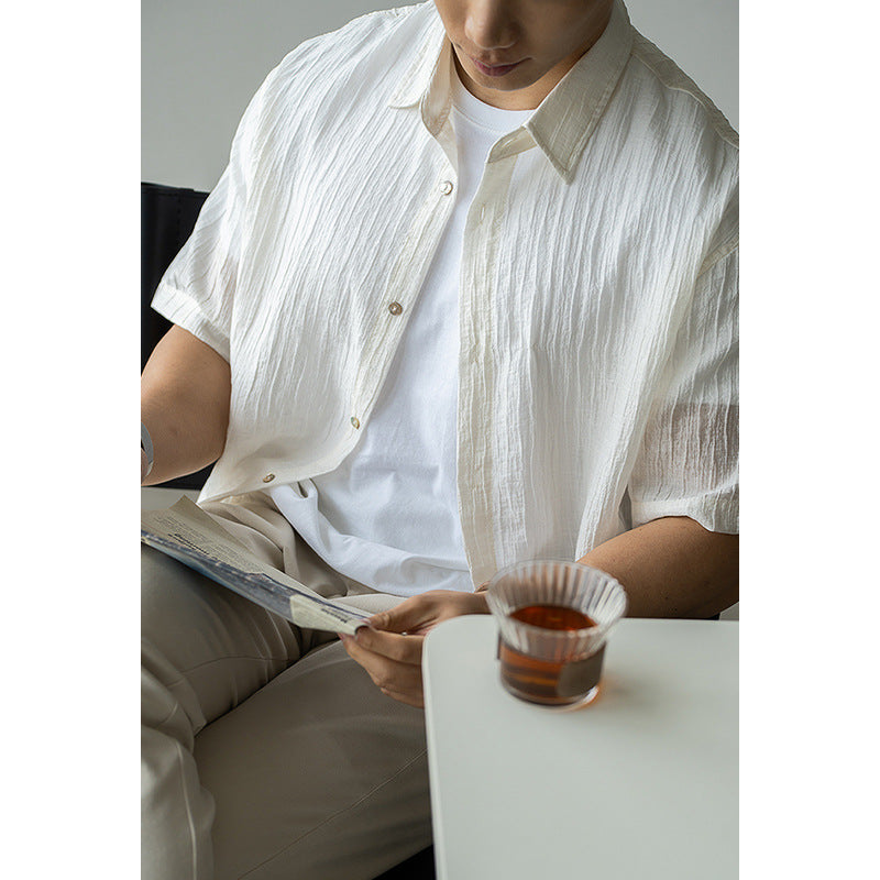 Slightly Wrinkled Light Business Shirt Men's Lapel Short Sleeve Shirt