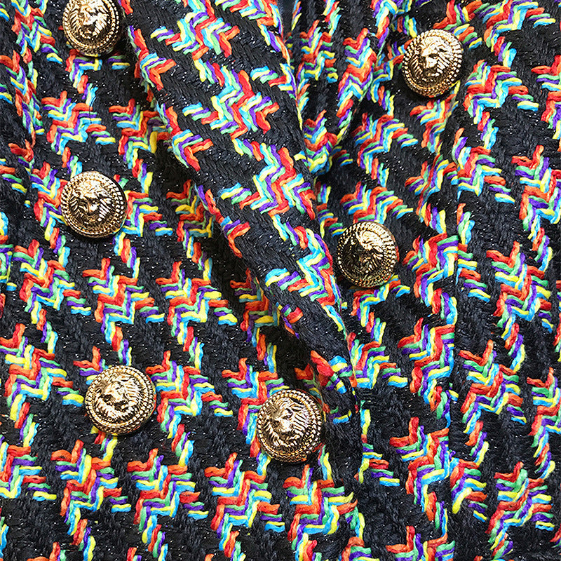 Houndstooth double-breasted tweed suit