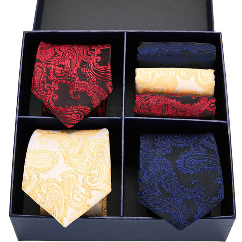 Fashion business striped tie square scarf combo set