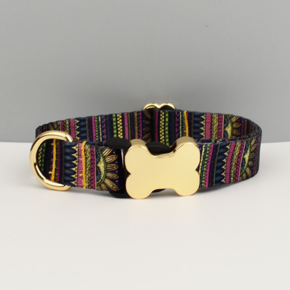 Ethnic Style Webbing Bone Buckle Printed Pet Collar