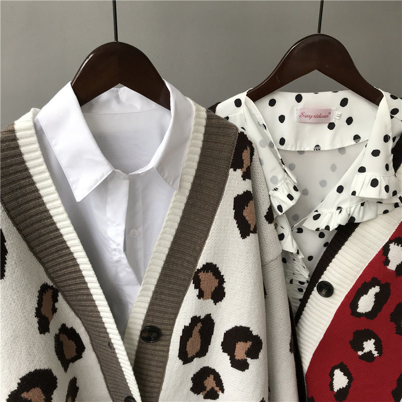 Knitted Leopard Sweater Women's Korean Version Thick