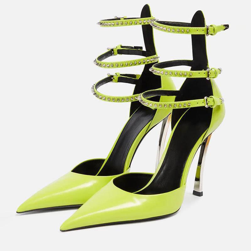 Pointed Patent Leather Hollow Belt Buckle Wrapped Toe Single Shoes
