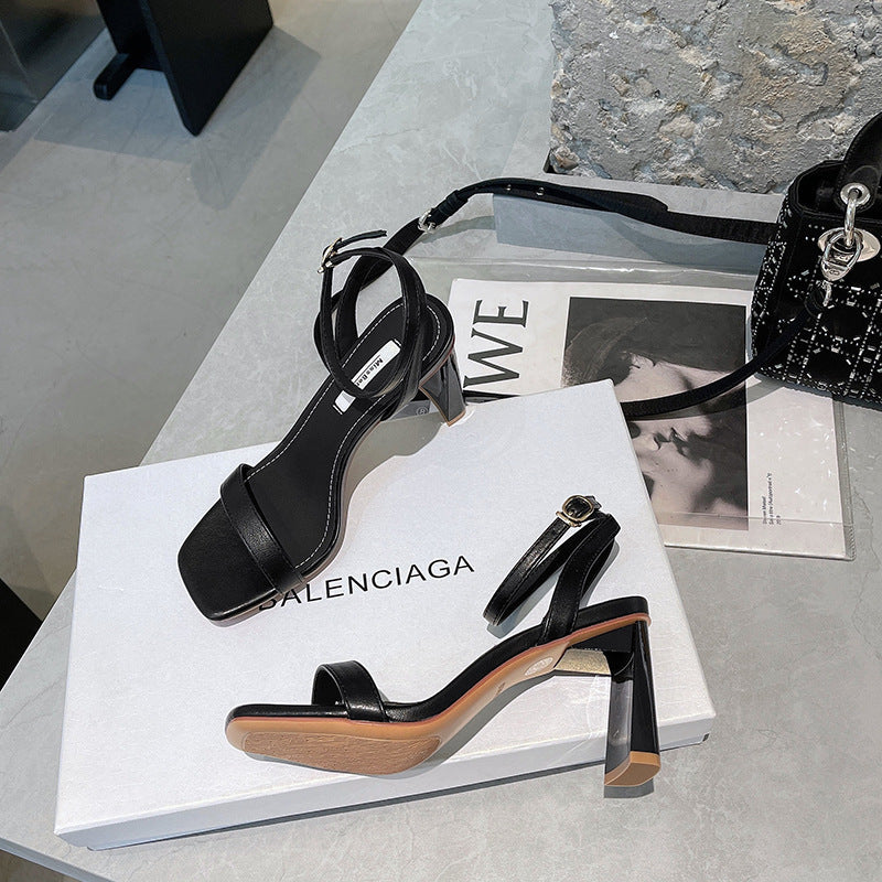 Block-heeled High-heeled Open-toe Sandals