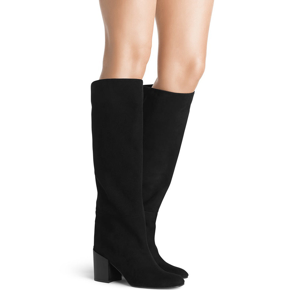 Round Toe Thick Heel One-step Knee-length Boots