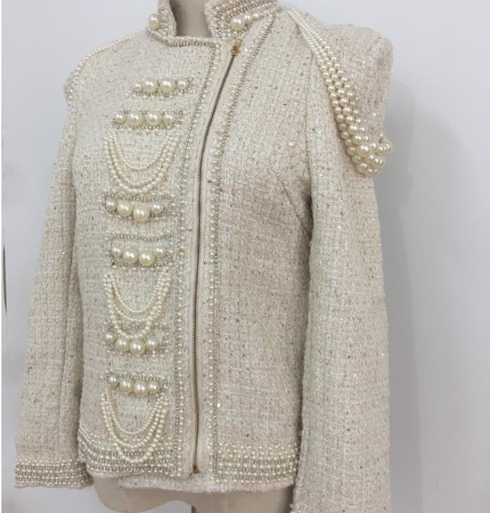 Pearl sequins heavy beaded shoulder pearl tassel jacket women