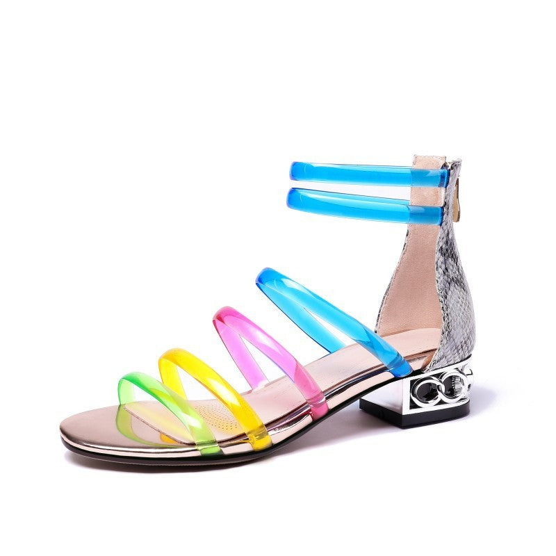 Low heel rainbow transparent sandals