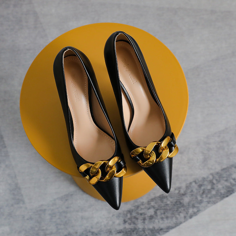 High Heels Women's Stiletto Metal Buckle Pointed Toe Shallow Mouth Banquet Ladies