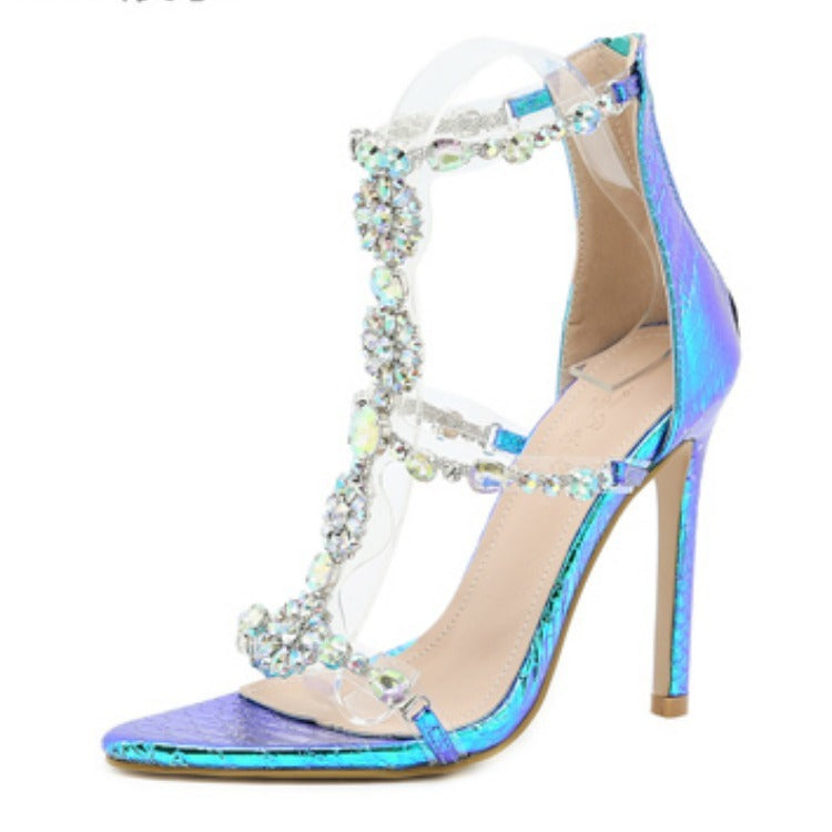 Rhinestone Stiletto Women's Hollow Roman Crystal High Heel Sandals