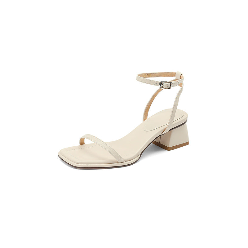 Women's French Strap Sandals With Mid-heel Skirt