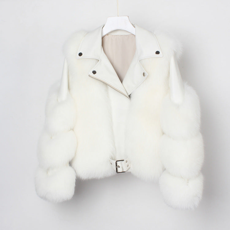 Real fur grass motorcycle fox coat
