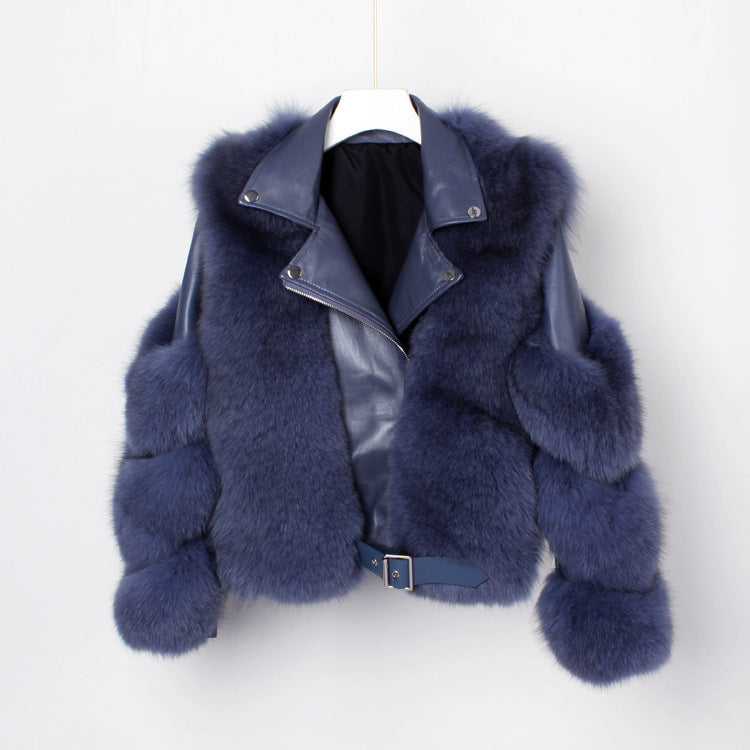 Real fur grass motorcycle fox coat