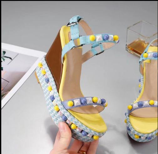 Women's Sandals With Wedge Heel And Pearl Sponge Cake