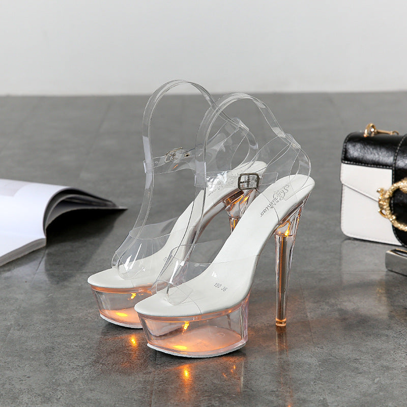 190-15 34-43 Sexy Super High Heels Luminous Stiletto Platform Sandals