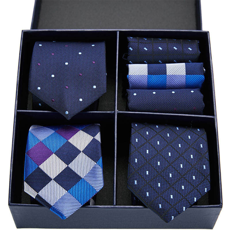 Fashion business striped tie square scarf combo set