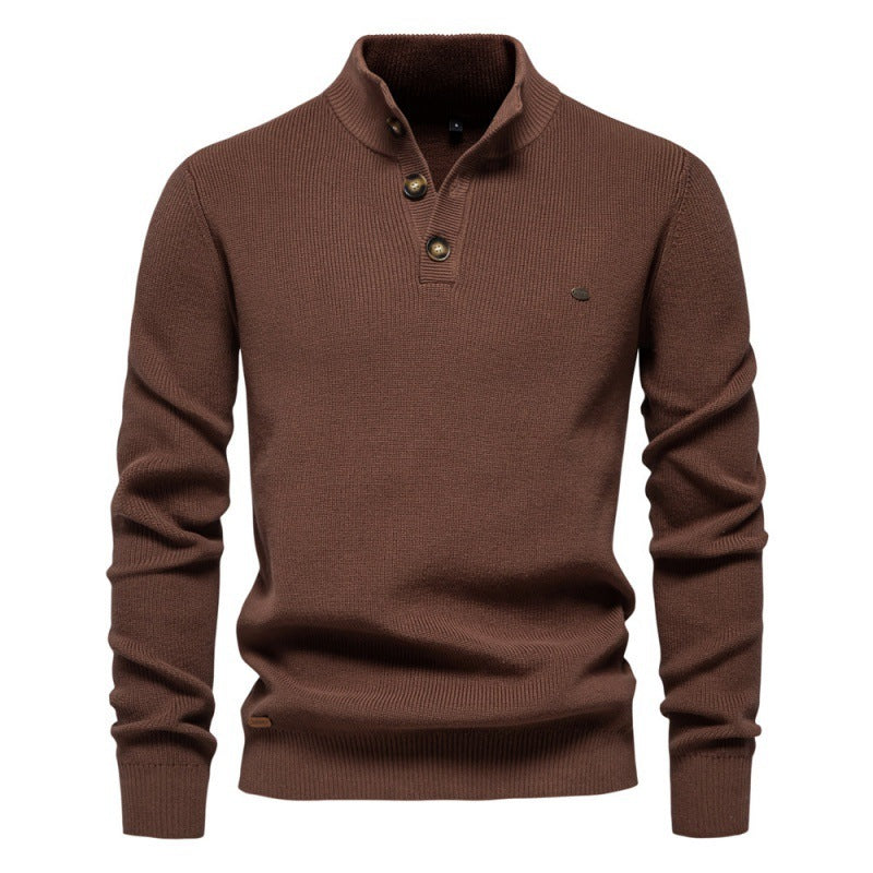 Stand Collar Men's High Quality Business Sweater Solid Color Casual Sweater