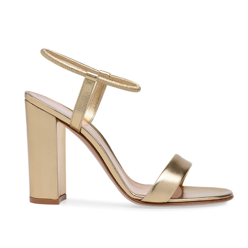 Ladies Gold And Silver PU Round Head Thick High-heel Banquet Summer New Style Sandals