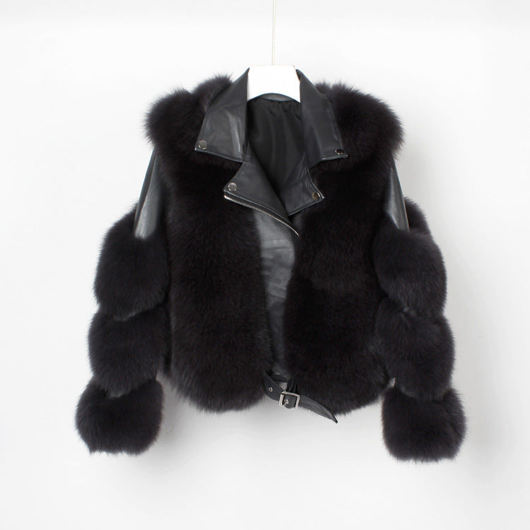 Real fur grass motorcycle fox coat