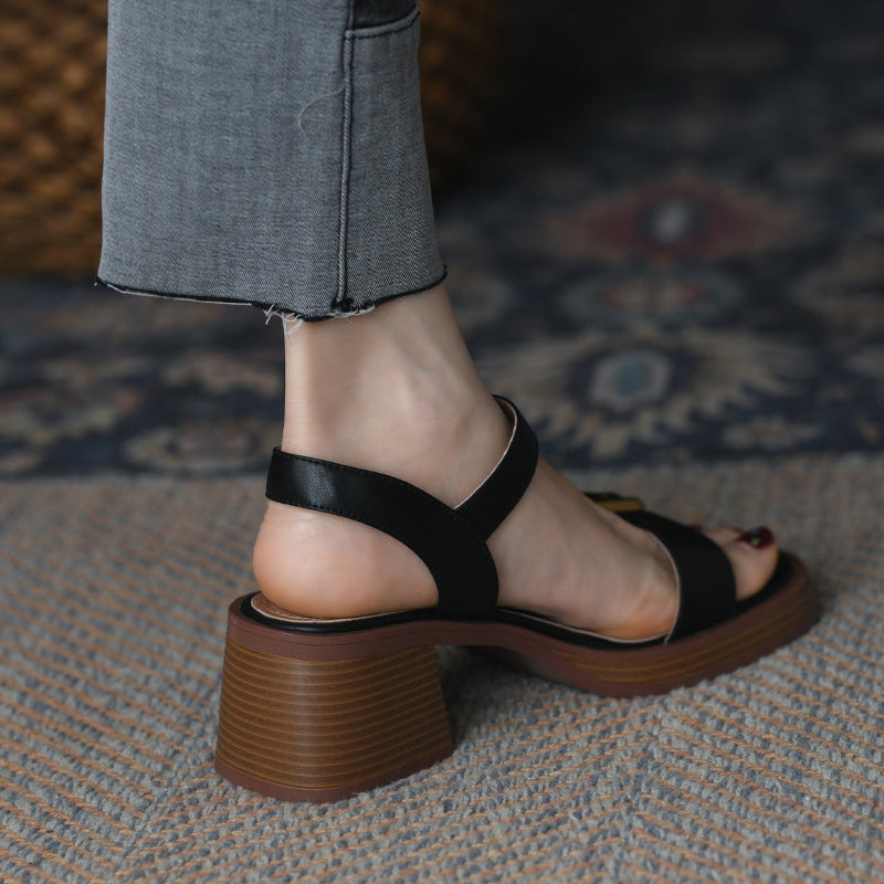 Women's Metal Belt Buckle Flat Sandals