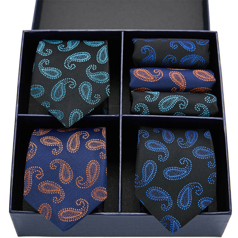 Fashion business striped tie square scarf combo set