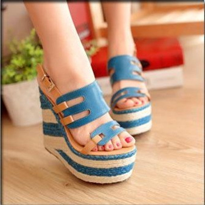 Straw Wedge Anti Slip Platform High Heel Platform Roman Sandals